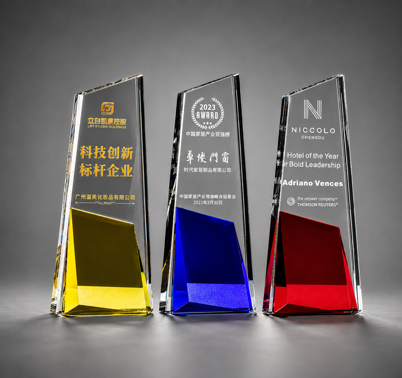 Twin Angular Crystal Trophy - custom crystal awards with your logo