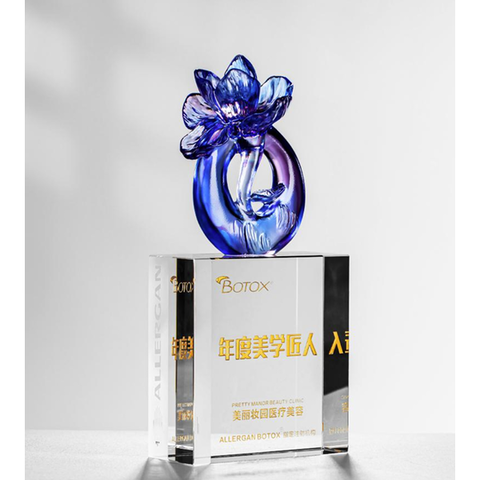 Blue Flower Crystal Trophy - custom crystal awards with your logo