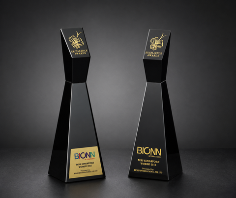 Glossy Black Crystal Trophy - custom crystal awards with your logo